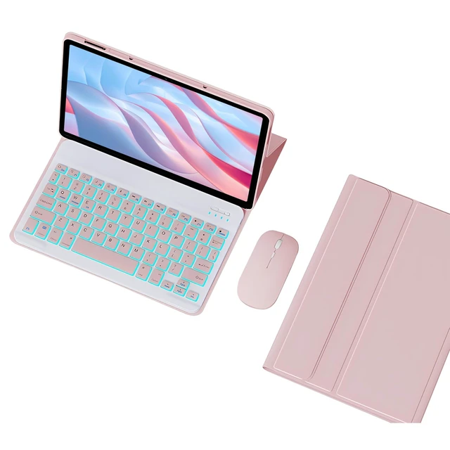 Alt view image 6 of 10 - GYSDCAZ Keyboard Case for Honor Pad X9 11.5 Inch 2023, Detachable Backlit Wireless Keyboard with Protective Cover,Pink with Mouse