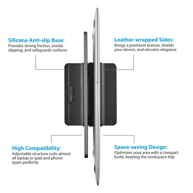 Alt view image 7 of 10 - Dual Vertical Laptop Stand, 3 in 1 Upright Desktop Stand Holder with Adjustable Dock (Up to 17.3''), Leather Laptop Rack Storage Desk Organizer for Phone, Tablet, MacBook/HP/Dell/Chrome Book (Black)