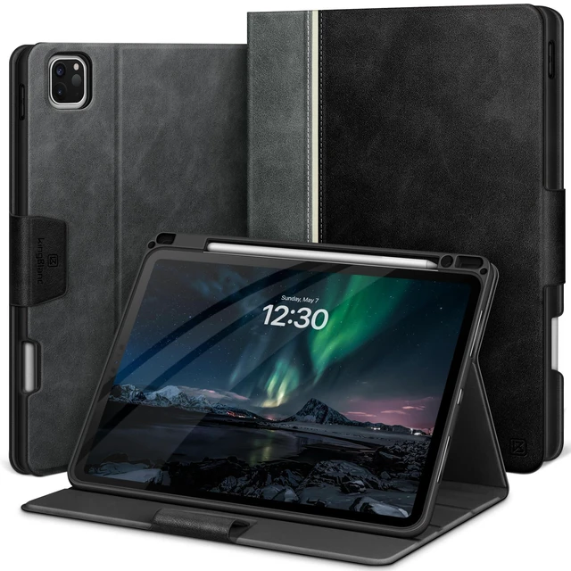 Alt view image 6 of 10 - KingBlanc Case for iPad Pro 11 inch (M5 2025/M4 2024) with Pencil Holder, Vegan Leather Smart Stand Cover, Auto Sleep Wake, Support Pencil Pro/(USB-C), Viewing/Typing Angle, Durable Protection, Black