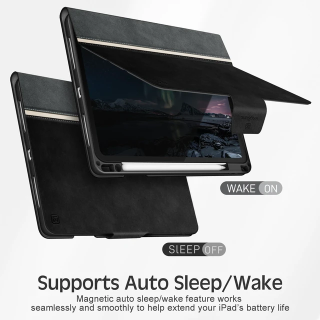 Alt view image 10 of 10 - KingBlanc Case for iPad Pro 11 inch (M5 2025/M4 2024) with Pencil Holder, Vegan Leather Smart Stand Cover, Auto Sleep Wake, Support Pencil Pro/(USB-C), Viewing/Typing Angle, Durable Protection, Black