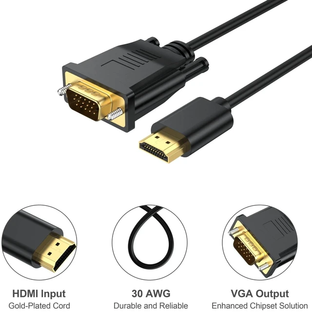 Alt view image 10 of 10 - URELEGAN HDMI to VGA Cable 5-Pack, HDMI to VGA 3.3 Feet 1080P HD Video Cord Compatible for Computer, Desktop, Laptop, PC, Monitor, Projector, HDTV and More (NOT Bidirectional, 1M)