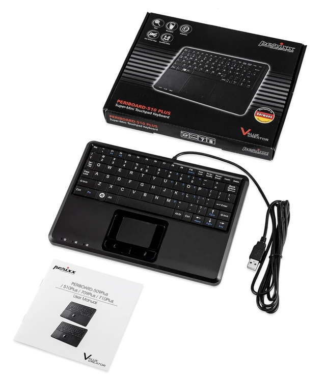 Alt view image 10 of 10 - Perixx PERIBOARD-510H Plus, Wired Super Mini USB Touchpad Keyboard, X Type Scissor Keys with 2 Built-in Hubs, Black, US English Layout (11005)