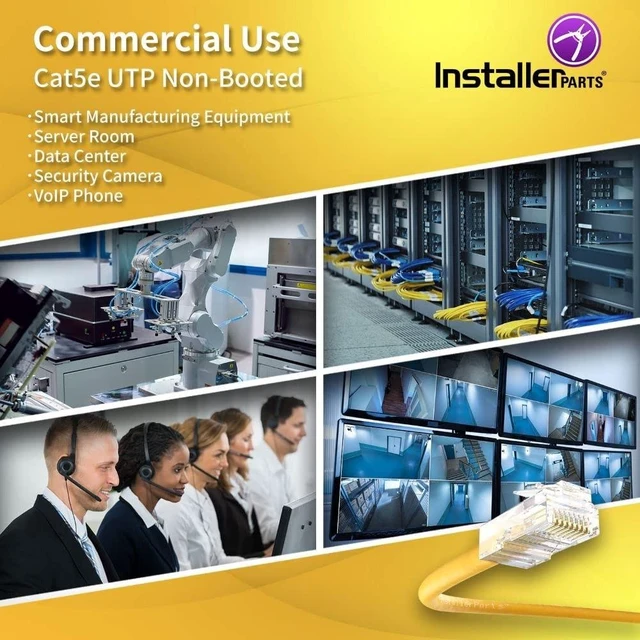 Alt view image 8 of 10 - InstallerParts (10 Pack Ethernet Cable CAT5E Cable UTP Non-Booted 5 FT - Yellow - Professional Series - 1Gigabit/Sec Network/Internet Cable, 350MHZ