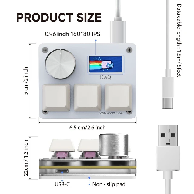 Alt view image 7 of 10 - SAYODEVICE O3C Rapid Trigger Hall Effect Keyboard Suitable for OSU and Geometry Dash Rhythm Game Macro Keypad with Magnetic Linear Switches (White, Gateron Jade Pro Green Switch)
