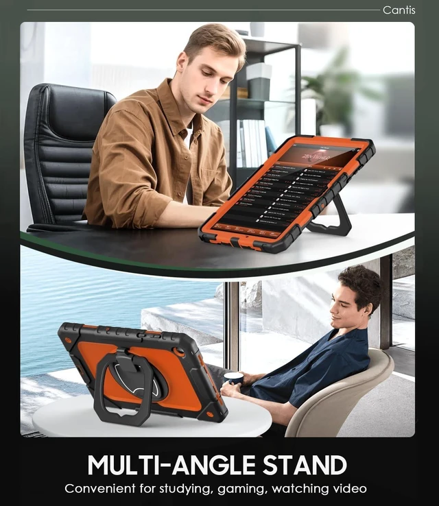 Alt view image 9 of 10 - Cantis Case for Samsung Galaxy Tab A11 Plus 11 Inch 2026 (SM-X230/X236/X238), Shockproof Case for Tab A11+ with Screen Protector/Rotating Stand/Pen Holder/Shoulder Strap (Black+Orange)