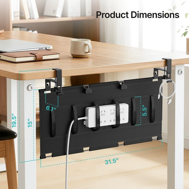Alt view image 7 of 10 - PEGZONE No Drill Under Desk Cable Management Tray, 31.5" Cord Management Under Desk for Table, Clamp Mount Desk Cable Management, Premium Fabric Wire Management Tray for Office, Home