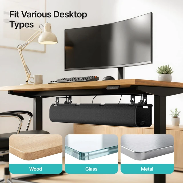 Alt view image 10 of 10 - PEGZONE No Drill Under Desk Cable Management Tray, 31.5" Cord Management Under Desk for Table, Clamp Mount Desk Cable Management, Premium Fabric Wire Management Tray for Office, Home