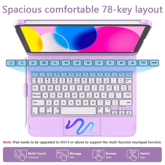 Alt view image 10 of 10 - TaIYanG for iPad A16 11th 10th Generation Case with Keyboard 10.9" 2022 & 11 inch 2025, Touch Trackpad Keyboard Case for 10th Generation-360 Rotate,Pencil Holder, Keyboard for iPad 10th Gen, Purple