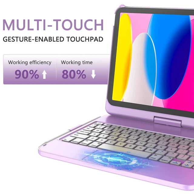 Alt view image 8 of 10 - TaIYanG for iPad A16 11th 10th Generation Case with Keyboard 10.9" 2022 & 11 inch 2025, Touch Trackpad Keyboard Case for 10th Generation-360 Rotate,Pencil Holder, Keyboard for iPad 10th Gen, Purple