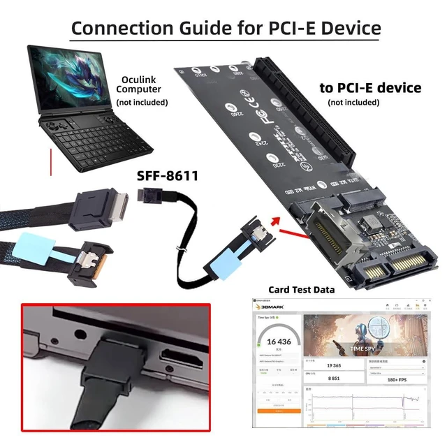 Alt view image 9 of 10 - NGFF PCI-E 5.0 Mini Cool Edge IO MCIO PCI-E 4i 38Pin Male to SFF-8611 Oculink 4X Extender Cable for eGPU SSD External Graphics Card 50cm