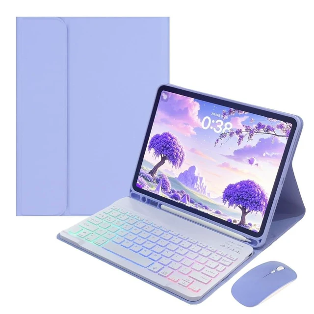 Alt view image 6 of 10 - Backlit Keyboard Case for Galaxy Tab A11+ / A9+ Plus 11" Case with Detachable Bluetooth Rainbow Backlight Keyboard and Mouse,Purple+White