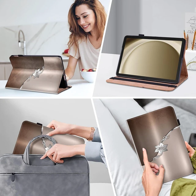 Alt view image 10 of 10 - TUOLISG Case for Samsung Galaxy Tab S11 Ultra 14.6 inch 2025 with Pen Holder & Card Slots, Premium PU Leather Flip Folio Kickstand Case - Silver Flower