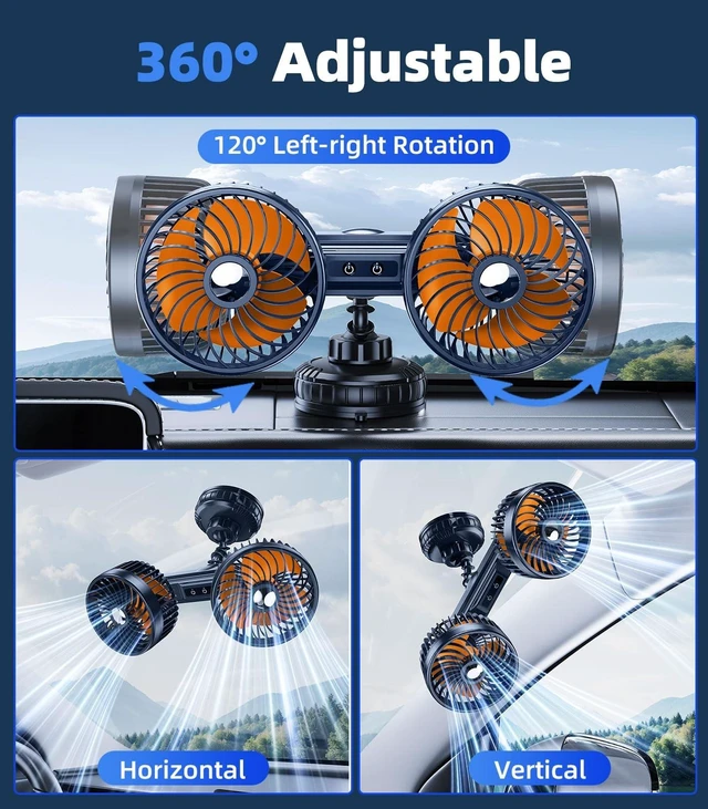 Alt view image 10 of 10 - DICMKY Dual Head Suction Cup Car Cooling Fan for Window Dashboard, 4000Mah Battery Powered Rechargeable USB Car Fans That Blow Cold Air, Cooler for Semi Truck Rv Van Tractor Cab Vehicles without Ac