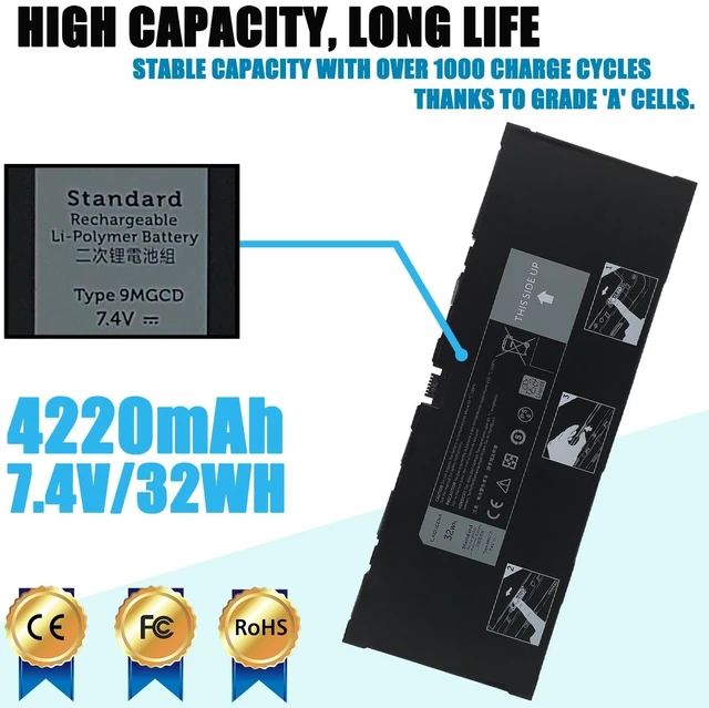 Alt view image 7 of 10 - LAQUEENA 9MGCD Laptop Battery Compatible with Dell Venue 11 Pro 5130 Tablet Series XMFY3 312-1453 VYP88 0XMFY3 T8NH4 0T8NH4 7.4V 32Wh 2-Cell