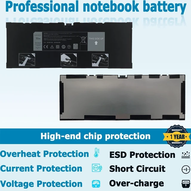 Alt view image 9 of 10 - LAQUEENA 9MGCD Laptop Battery Compatible with Dell Venue 11 Pro 5130 Tablet Series XMFY3 312-1453 VYP88 0XMFY3 T8NH4 0T8NH4 7.4V 32Wh 2-Cell