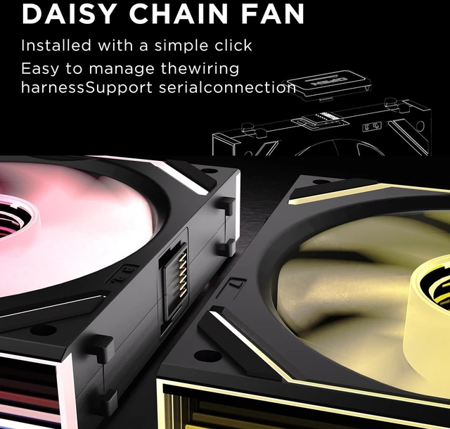 Alt view image 9 of 10 - Jungle Leopard Interstellar V2 120mm PC Case Fans,Reverse Blade, Infinity Mirror Module Daisy-Chain ARGB Fan 1,Triple Pack Suitable for Computer Case & 360mm AIO Cooler (Black Reverse)
