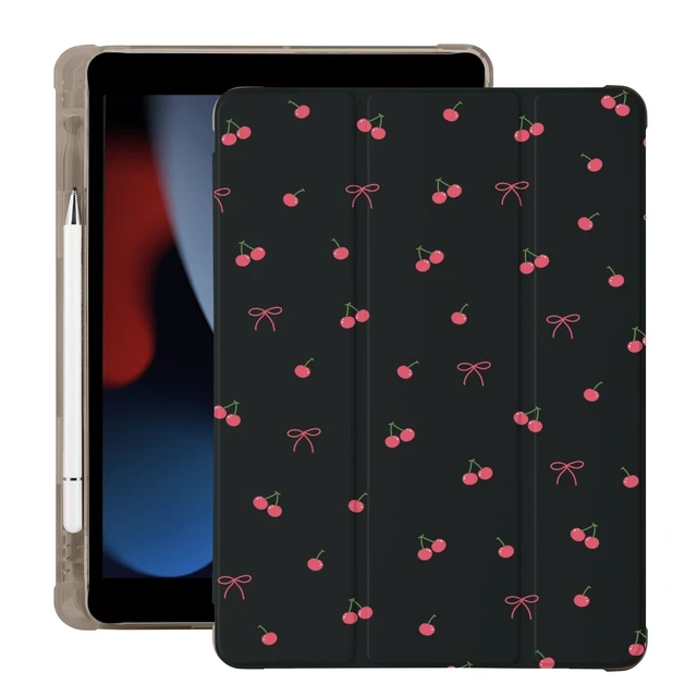 Alt view image 6 of 10 - Cute Kawaii Cherry Bow for iPad Air 3 Case with Pencil Holder, Auto Sleep/Wake, Black Leather Soft TPU Back Cover for iPad Pro 10.5 Inch 2017
