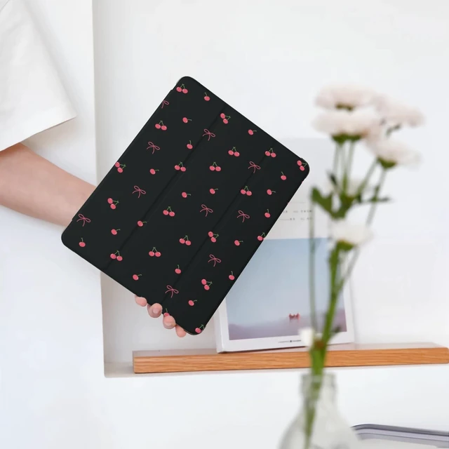 Alt view image 7 of 10 - Cute Kawaii Cherry Bow for iPad Air 3 Case with Pencil Holder, Auto Sleep/Wake, Black Leather Soft TPU Back Cover for iPad Pro 10.5 Inch 2017