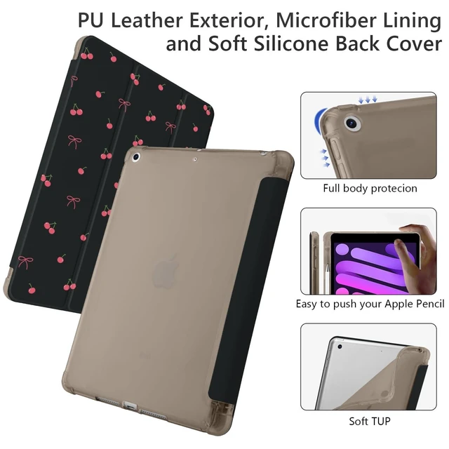 Alt view image 9 of 10 - Cute Kawaii Cherry Bow for iPad Air 3 Case with Pencil Holder, Auto Sleep/Wake, Black Leather Soft TPU Back Cover for iPad Pro 10.5 Inch 2017
