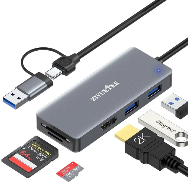 Alt view image 6 of 10 - USB 3.0 to hdmi Adapter&USB c to hdmi Adapter 2 in 1,ZIYUETEK 5-in-1 USB C and USB3.0 Docking Station, Suitable for MacBook Pro/Air/M1/M2/Mac, Windows7/8/10/11, Android 7 and Above