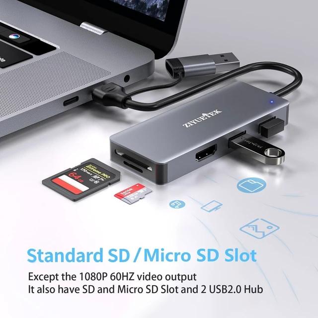 Alt view image 8 of 10 - USB 3.0 to hdmi Adapter&USB c to hdmi Adapter 2 in 1,ZIYUETEK 5-in-1 USB C and USB3.0 Docking Station, Suitable for MacBook Pro/Air/M1/M2/Mac, Windows7/8/10/11, Android 7 and Above