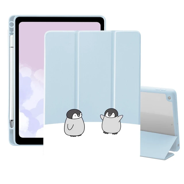 Alt view image 6 of 10 - Cartoon Penguin Case for iPad Air 11 Inch Case M3 2025/M2 2024/iPad Air 5 2022/Air 4 2020 10.9 Inch with Pencil Holder Foldable Blue Leather Cute Cover Clear Transparent Back Shell Auto Wake/Sleep
