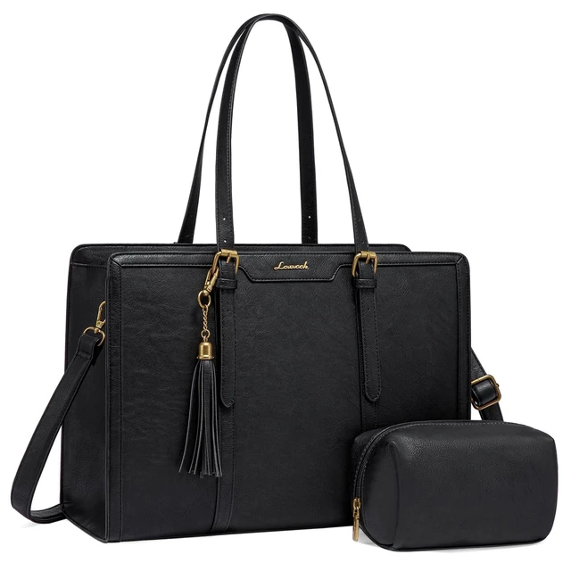 Alt view image 6 of 10 - LOVEVOOK Laptop Bag for Women Vintage Leather Laptop Tote 15.6 inch Large Capacity Computer bag with Clutch Purse for Work