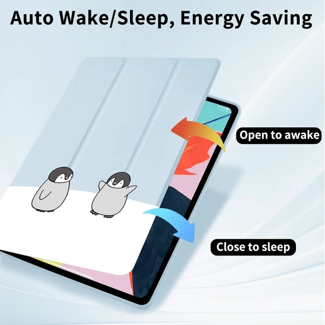 Alt view image 9 of 10 - Cartoon Penguin Case for iPad Air 11 Inch Case M3 2025/M2 2024/iPad Air 5 2022/Air 4 2020 10.9 Inch with Pencil Holder Foldable Blue Leather Cute Cover Clear Transparent Back Shell Auto Wake/Sleep