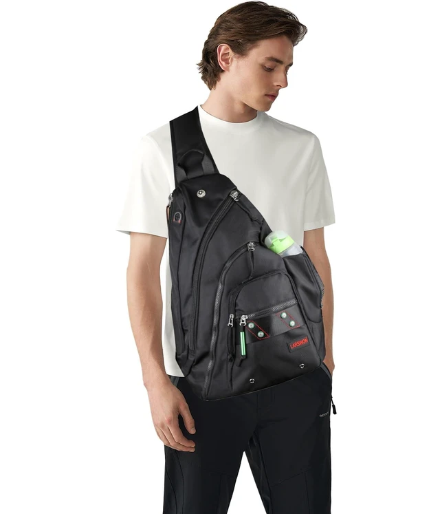 Alt view image 7 of 10 - Larswon Sling Backpack, Sling Bag Laptop, Crossbody Bag Men, Shoulder Bags Black