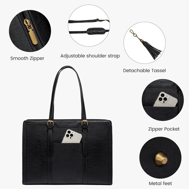 Alt view image 10 of 10 - LOVEVOOK Laptop Bag for Women Vintage Leather Laptop Tote 15.6 inch Large Capacity Computer bag with Clutch Purse for Work