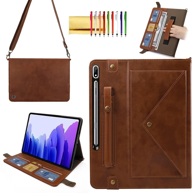 Alt view image 6 of 10 - Case for Samsung Galaxy Tab S10 Ultra/S9 Ultra/S8 Ultra 14.6-inch, Techcircle Folio Stand PU Leather Cover with Hand Strap, Crossbody Case w/Pen Holder Card Slots Envelope Pocket Wallet Case, Coffee