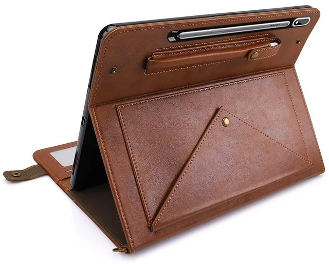 Alt view image 7 of 10 - Case for Samsung Galaxy Tab S10 Ultra/S9 Ultra/S8 Ultra 14.6-inch, Techcircle Folio Stand PU Leather Cover with Hand Strap, Crossbody Case w/Pen Holder Card Slots Envelope Pocket Wallet Case, Coffee