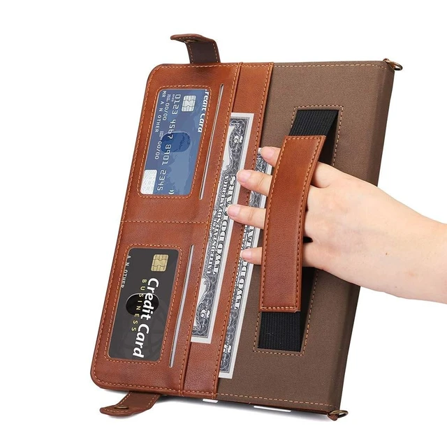 Alt view image 10 of 10 - Case for Samsung Galaxy Tab S10 Ultra/S9 Ultra/S8 Ultra 14.6-inch, Techcircle Folio Stand PU Leather Cover with Hand Strap, Crossbody Case w/Pen Holder Card Slots Envelope Pocket Wallet Case, Coffee