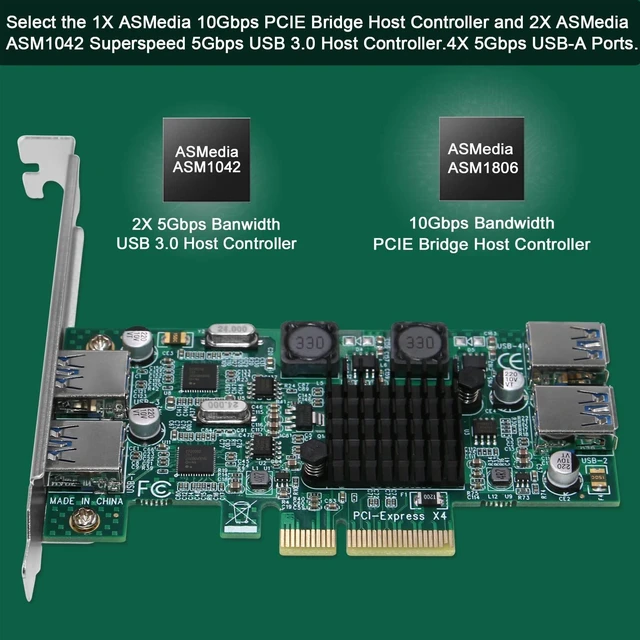 Alt view image 7 of 10 - FebSmart 4-Ports Superspeed 5Gbps PCIE USB 3.0 Expansion Card for Windows and Linux Desktop PCs, 2X Dedicated 5Gbps Channels 10Gbps Bandwidth, Built in FebSmart Self-Powered Technology (FS-2C-U4-Pro)