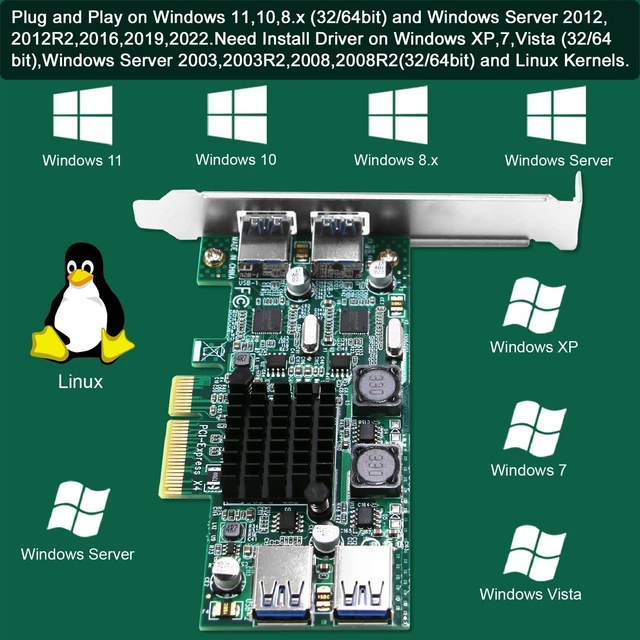 Alt view image 10 of 10 - FebSmart 4-Ports Superspeed 5Gbps PCIE USB 3.0 Expansion Card for Windows and Linux Desktop PCs, 2X Dedicated 5Gbps Channels 10Gbps Bandwidth, Built in FebSmart Self-Powered Technology (FS-2C-U4-Pro)