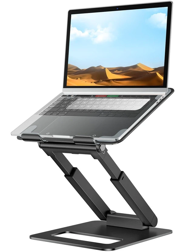 Alt view image 6 of 10 - tounee Laptop Stand for Desk Adjustable Height, Telescopic Computer Stand with Pull Out Design Ergonomic Laptop Riser Fits All Laptops 10-17"-Black