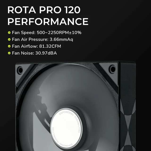Alt view image 9 of 10 - TRYX ROTA PRO 120 120mm Case Fan 4-Pin PWM LCP Material FDB Case Fan 2250RPM with 81.32CFM Airflow High-Performance Quiet PC Fan
