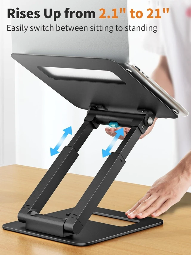 Alt view image 8 of 10 - tounee Laptop Stand for Desk Adjustable Height, Telescopic Computer Stand with Pull Out Design Ergonomic Laptop Riser Fits All Laptops 10-17"-Black