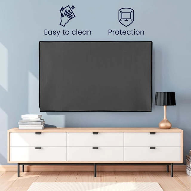 Alt view image 7 of 10 - kwmobile Indoor 75" TV Cover Television Dust Cover Screen Protector TV Screen Dust Protection Synthetic Fabric Dark Grey