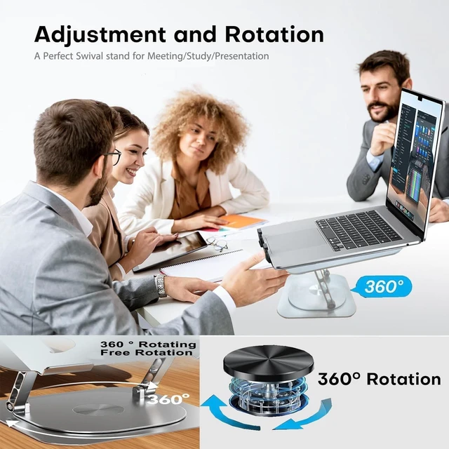 Alt view image 7 of 10 - KEROLFFU Laptop Stand Fan with 360 Rotating Swival Base, 10inch Riser Height Adjustable for Typing Keyboard, Aluminum Ergonomic Strong Holder 22LBS, for Heavy Notebook 10 12 14 15 17Inch (MacBook)