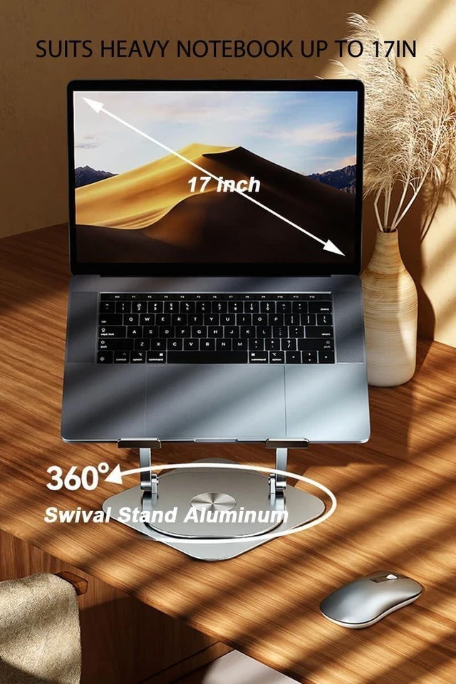 Alt view image 8 of 10 - KEROLFFU Laptop Stand Fan with 360 Rotating Swival Base, 10inch Riser Height Adjustable for Typing Keyboard, Aluminum Ergonomic Strong Holder 22LBS, for Heavy Notebook 10 12 14 15 17Inch (MacBook)