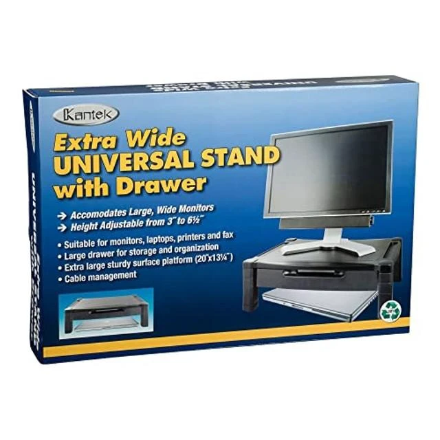 Alt view image 8 of 10 - Kantek Wide Deluxe Two-Level Monitor Stand With Drawer, 20" X 13.25" X 3" To 6.5", Black, Supports 50 Lbs