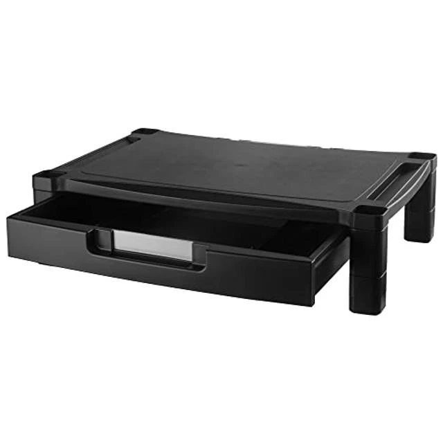 Alt view image 9 of 10 - Kantek Wide Deluxe Two-Level Monitor Stand With Drawer, 20" X 13.25" X 3" To 6.5", Black, Supports 50 Lbs