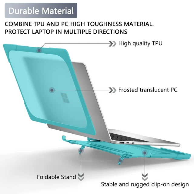 Alt view image 8 of 10 - Batianda Heavy Duty Case for 13.5" Microsoft Surface Laptop 5 4/3 with Metal Palm Rest,Shockproof Protective Cover with Fold Kickstand for Enhanced Durability & Keyboard Cover Screen Protector, Blue