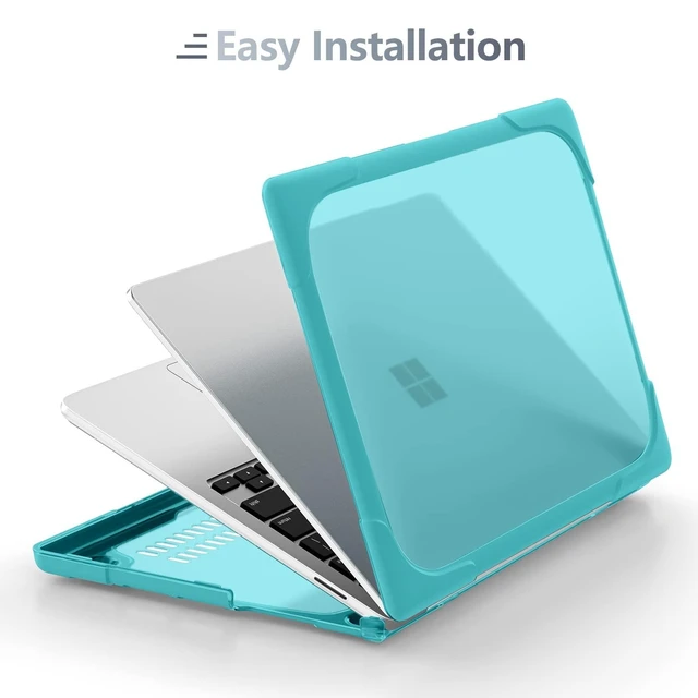 Alt view image 10 of 10 - Batianda Heavy Duty Case for 13.5" Microsoft Surface Laptop 5 4/3 with Metal Palm Rest,Shockproof Protective Cover with Fold Kickstand for Enhanced Durability & Keyboard Cover Screen Protector, Blue