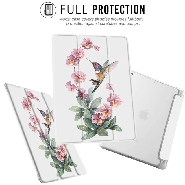 Alt view image 7 of 10 - MAYCARI Hummingbird Flower Case for iPad Air5/Air4 with Pencil Holder, Cute for iPad 10.9 Inch 2022/2020 Protective Case with Soft TPU Back, Auto Sleep/Wake Cover Slim Shell