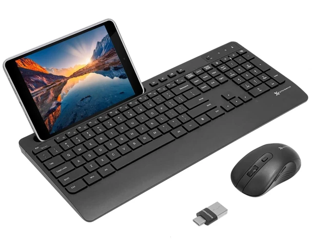 Alt view image 6 of 10 - X9 Wireless USB-C Keyboard and Mouse Combo - Dual Port Compatibility (USB C + A) - Versatile Mouse Keyboard Combo Wireless w/ 8" Phone Stand and 113 Keys
