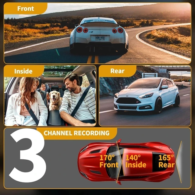 Alt view image 7 of 10 - QNY Dash Cam Front and Rear Inside, FHD 3 Channel Dash Camera for Cars, 360 All Sides Dashcam, Free 64G SD Card, G-Sensor, WDR, Night Vision, 24H Parking Monitor