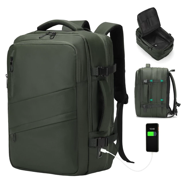 Alt view image 6 of 10 - SUIKIHUM Travel Backpack for Men, 18 Inch Carry on Laptop Backpack with USB A/C Port, 40L Expandable TSA Flight Approved Bag Pack, Black, Green