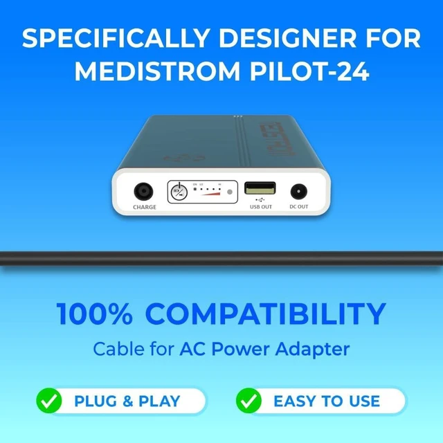 Alt view image 10 of 10 - AC Power Adapter for Medistrom Pilot 24 Lite Fast Charging Backup Battery Power Supply, Compatible with CPAP Machine & Accessories, CPAP Supplies